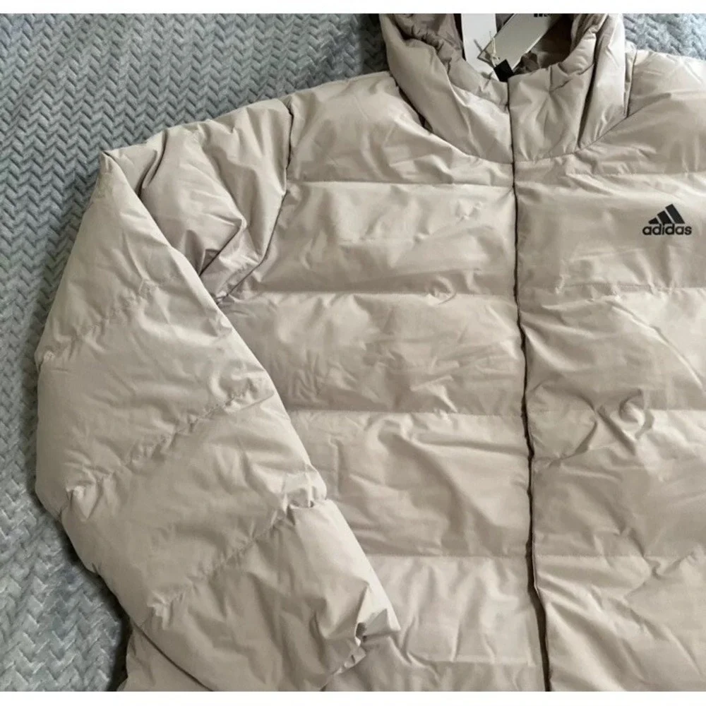 Adidas Helionic Hoody Down Coat Padded Cream Beige Jacket Top Coat HY3934 Mens M